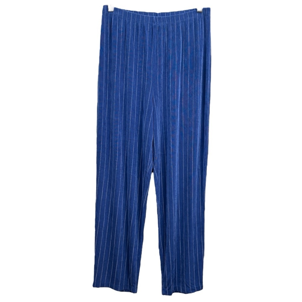 Slinky Brand Womens Blue and White Pinstripe Straight Leg Pants Sz M Casual Boho